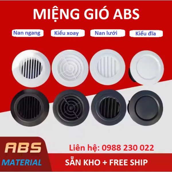 Miệng gió tròn nhựa ABS 75 - 100 - 125 - 150 -200 - Nhựa cao cấp WHITE - BLACK 